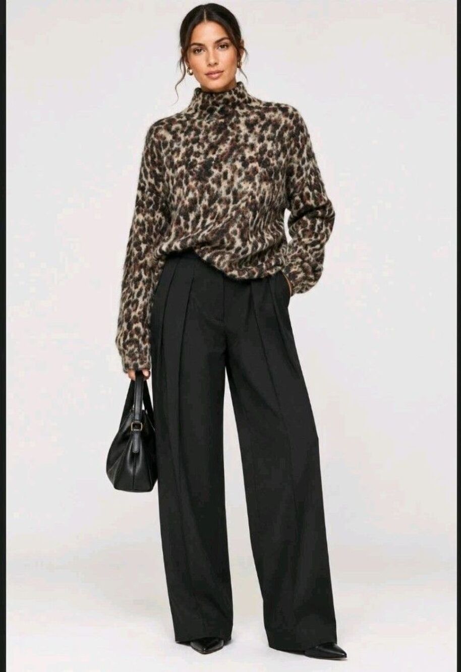 COS Women's Brown Leopard-jacquard Mohair-blend Sweater Size Large Excellent